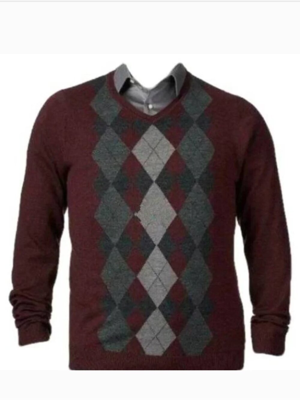 Apt 9 Sweater $56 Mens S Brick Red Argyle Wool Blend Merino V-Neck Long Sleeves